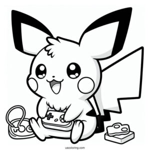 Smiling Pichu Coloring Page With Game Boy In The Background