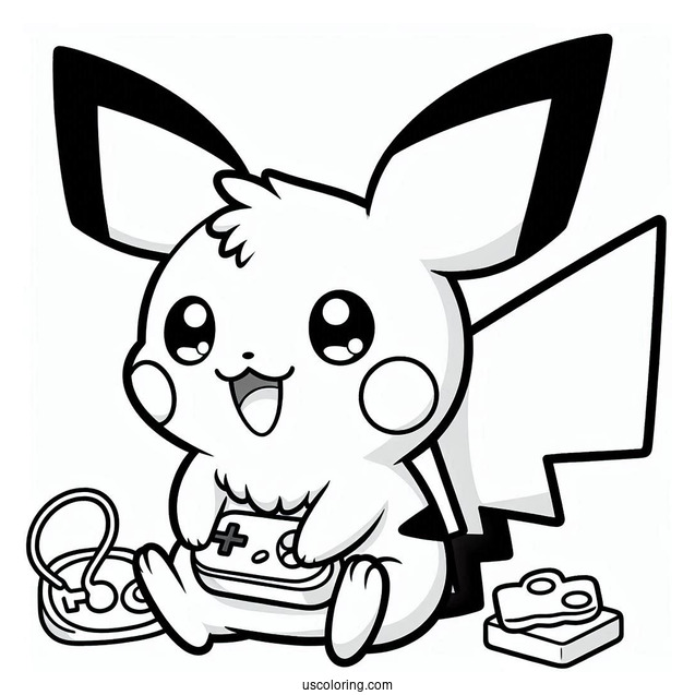 Smiling Pichu Coloring Page With Game Boy In The Background