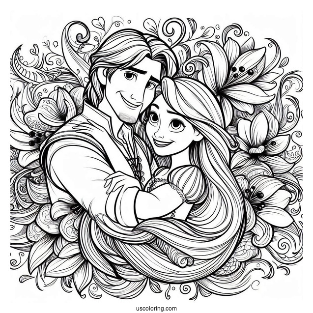 Eugene And Rapunzel Characters Coloring Page