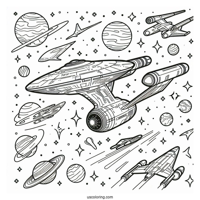Simple Star Trek Coloring Page Of USS Exeter Outline