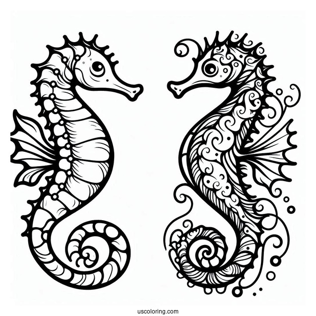 Easy Outline Of a Seahorse With Long Tail