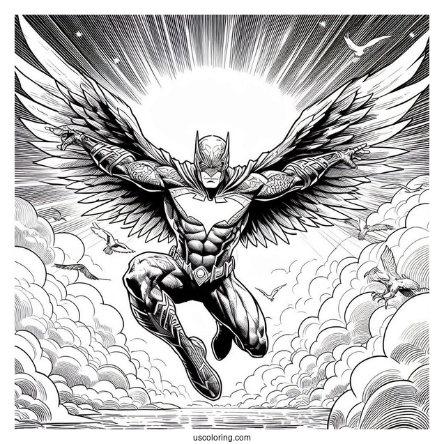 Justice League Coloring Page Of Hawkman In The Sky