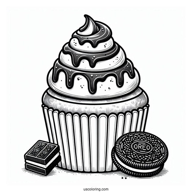 Cupcake With Melting Chocolate And Oreo To Color