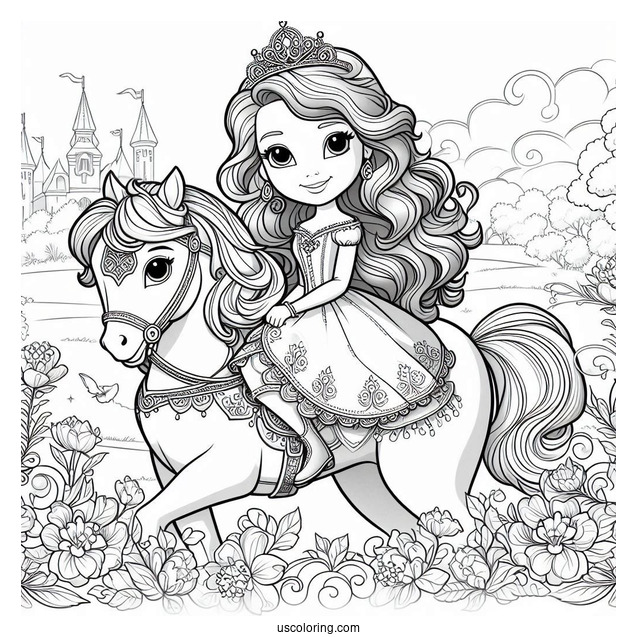 Sofia The First Coloring Page With Princess Amber Riding Everburn