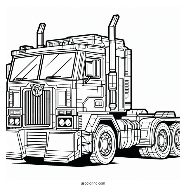 Simple Outline Of Optimus Prime Coloring Page In Autobot And Truck Form For Kids