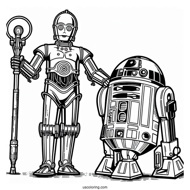Cartoon C3PO And R2 D2 Coloring Page For Kids