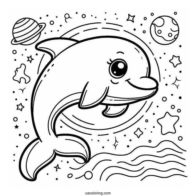 Easy Coloring Sheet For Dolphin For Preschoolers