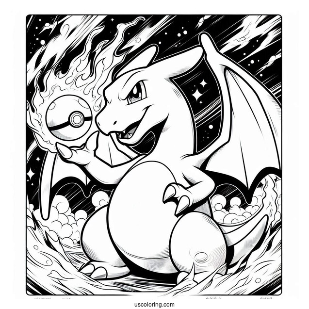 Charizard Continuous Blaze Ball Pokemon Card Coloring Page