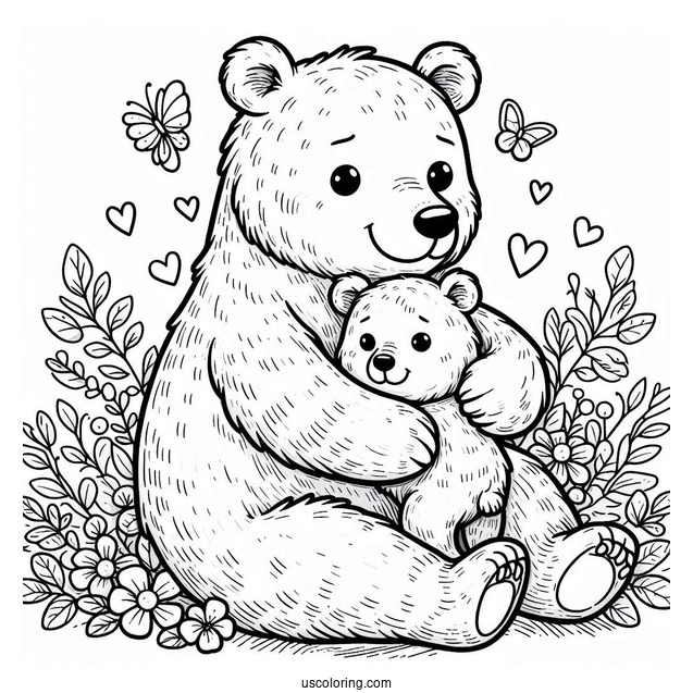 Easy Bear Cub Hugging Mama Bear Coloring Page