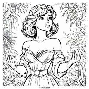 Tarzan Coloring Page Of Jane Porter Wearing Gown And Gloves In Jungle