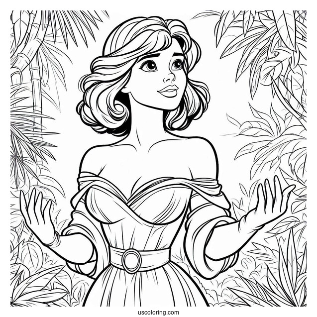 Tarzan Coloring Page Of Jane Porter Wearing Gown And Gloves In Jungle