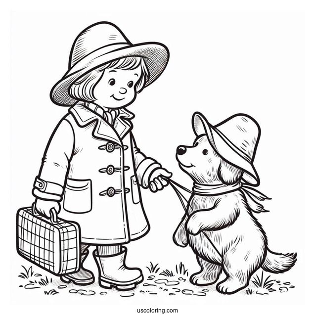 Paddington Coloring Page Playing With A Dog For Kids