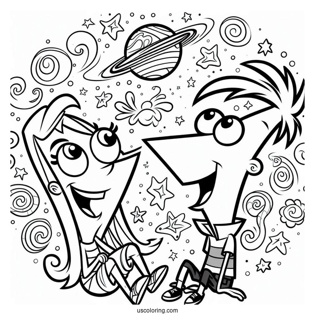 Happy Phineas And Ferb Coloring Page For Kids