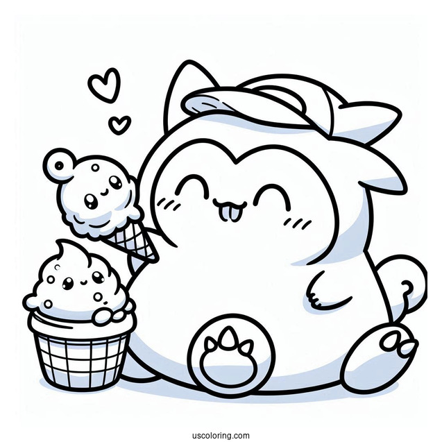 Kawaii Drifloon Bringing Ice Cream To Snorlax Coloring Page