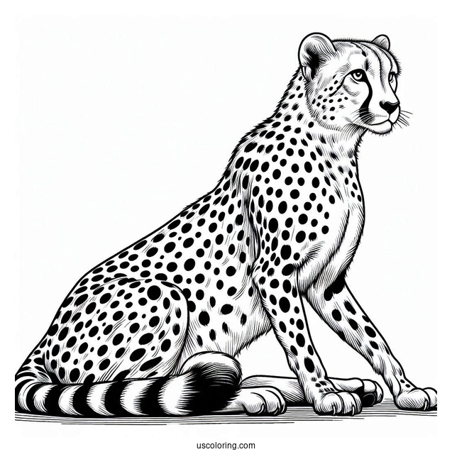 Adult Cheetah Coloring Page Sitting Down