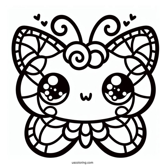 Kawaii Butterfly Stained Glass Coloring Page For Kids
