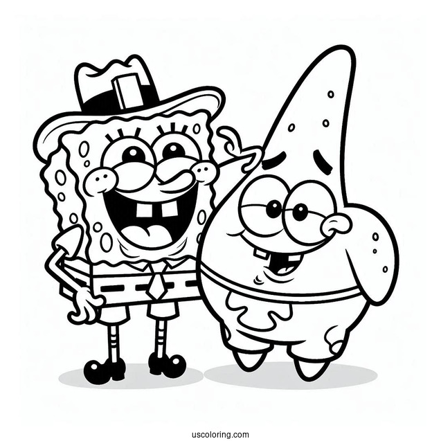 Patrik And SpongeBob Laughing Coloring Page