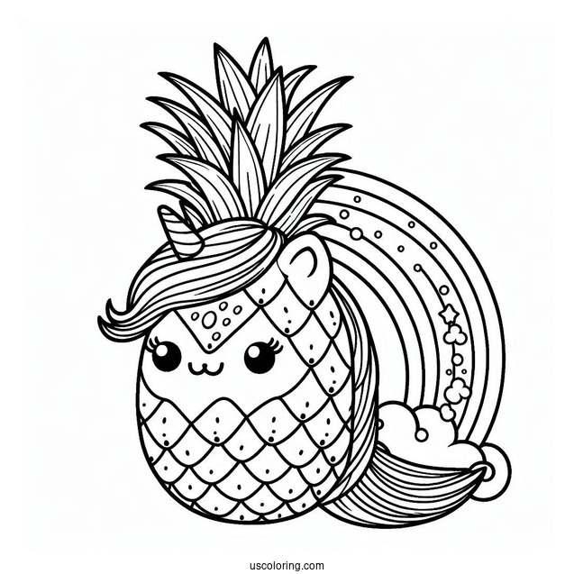 Adorable Pineapple Coloring Page Unicorn With Rainbow For Kids