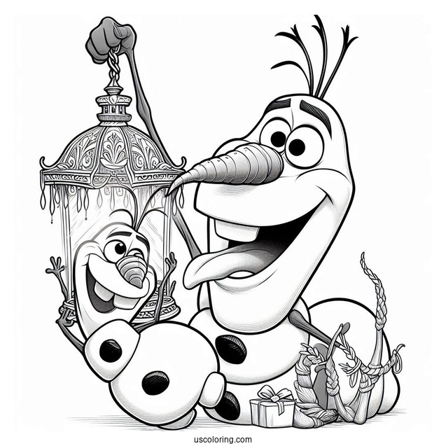 Olaf And Sven With Stuck Tongues On Lamp