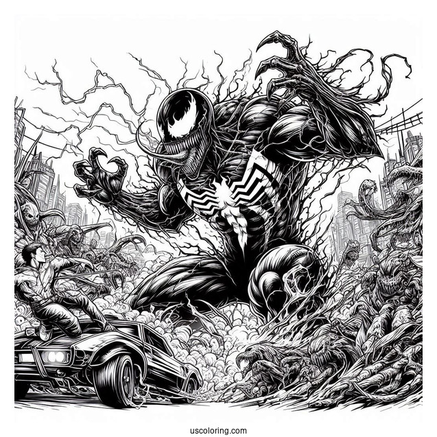 Realistic Carnage Coloring Page In Battle
