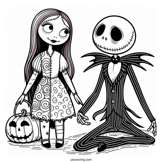 Cute Jack And Sally Coloring Page
