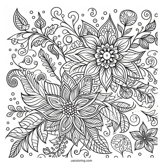 Complex Flower And Leaves Pattern Coloring Page