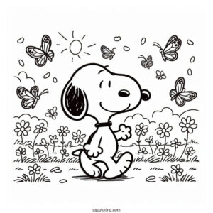 Snoopy Walking In Park With Butterflies