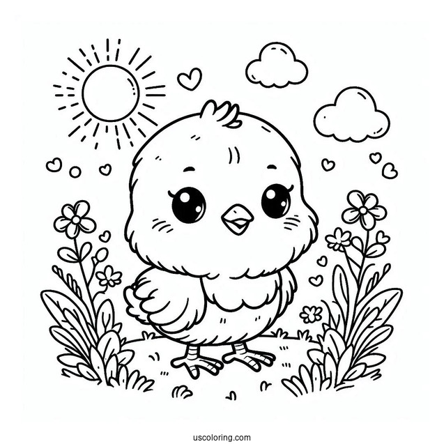 Cute Coloring Page Baby Chick Standing Under The Sun For Preschoolers