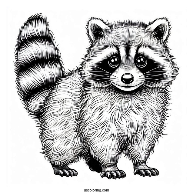 Realistic Raccoon Coloring Page Standing For Kids