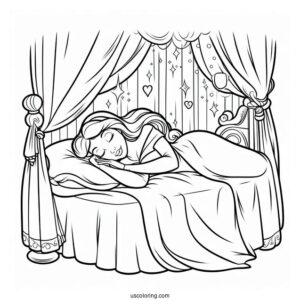 Sleeping Beauty Asleep In Bed Coloring Page