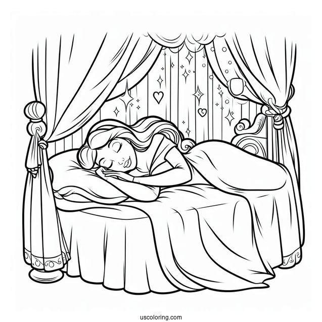 Sleeping Beauty Asleep In Bed Coloring Page