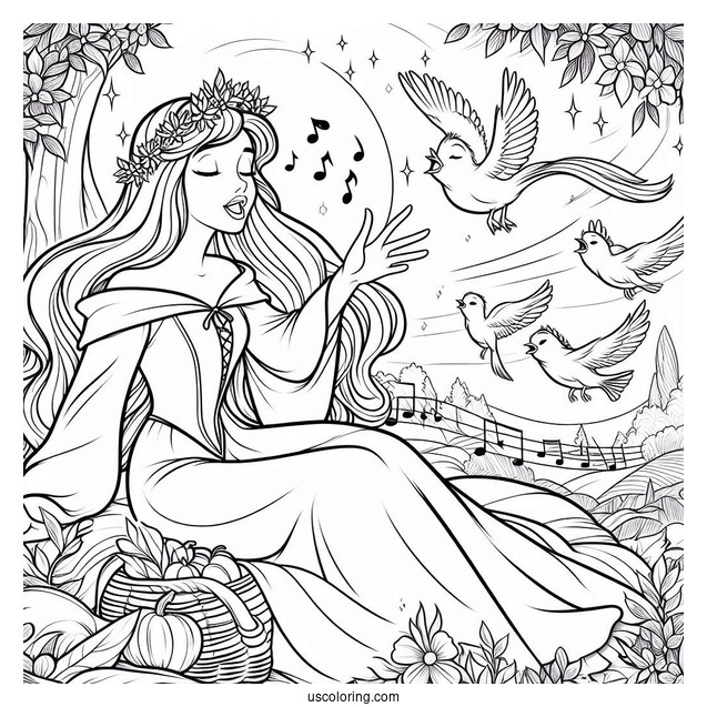 Sleeping Beauty Coloring Page Of Aurora Singing To The Birds