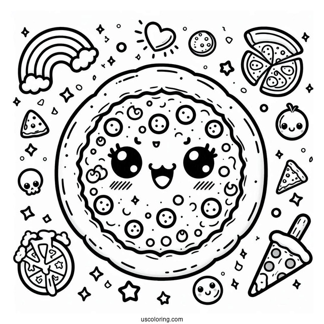 Kawaii Themed Pizza Coloring Sheet
