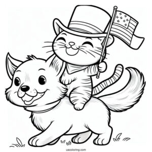 Smiling Critters Coloring Page Of DogDay Riding CatNap's Back