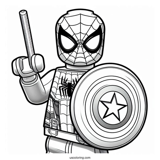 Lego Spider-Man Holding Captain Americas Shield Coloring