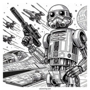 Battle Droid Holding Blaster In Starship Coloring Sheet