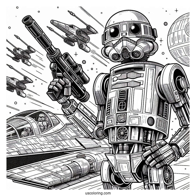 Battle Droid Holding Blaster In Starship Coloring Sheet