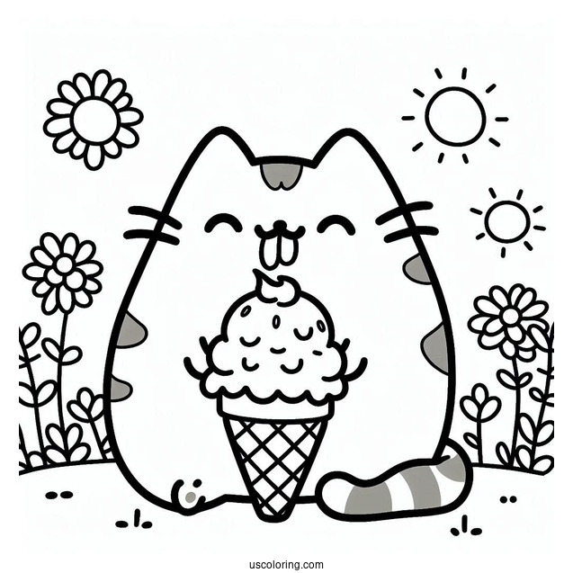 Pusheen Cat Eating Ice Cream