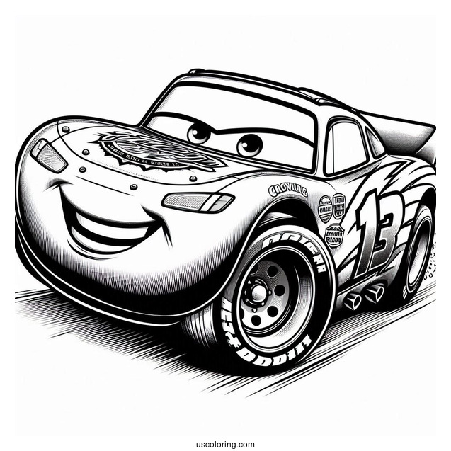 Pixar Coloring Page of Lightning McQueen Racing