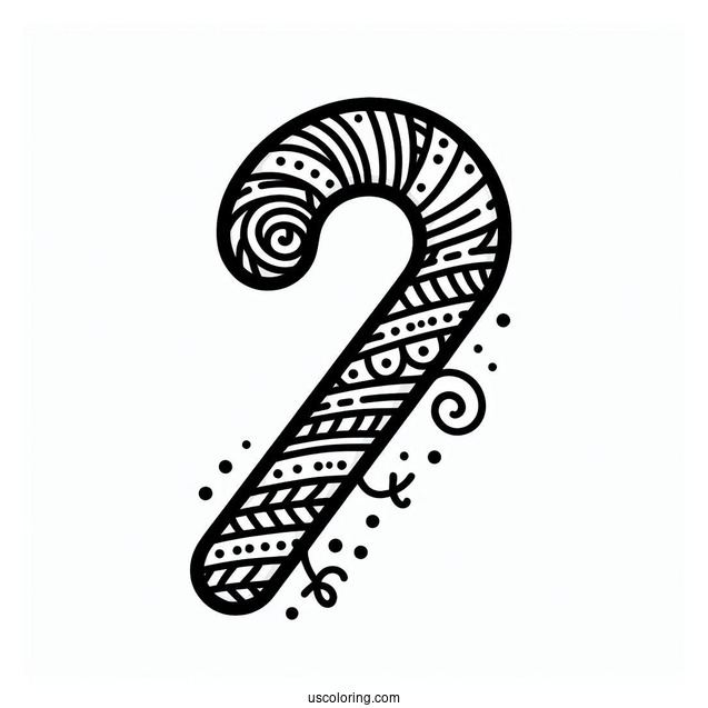 Christmas Themed Candy Cane To Color