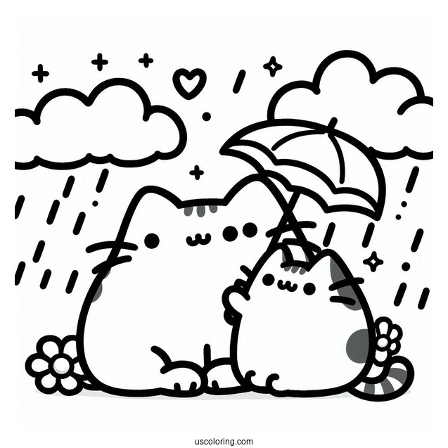 Easy Coloring Page Of Pusheen And Stormy