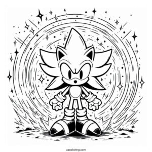 Super Sonic Coloring Page Surrounded By Energy