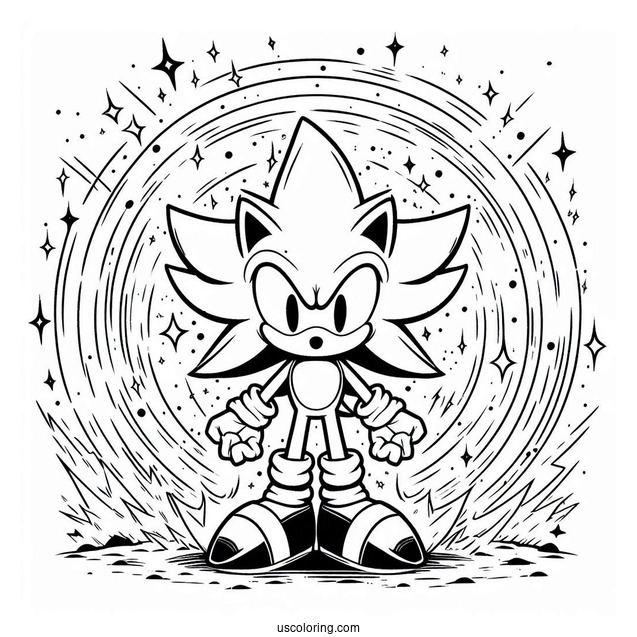 Super Sonic Coloring Page Surrounded By Energy