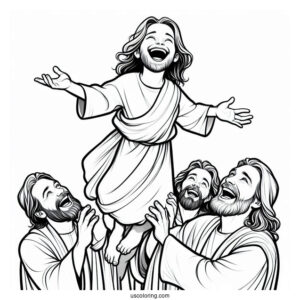 Laughing Jesus Coloring Pages Raising A Boy In The Air
