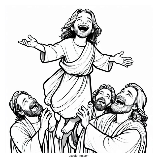 Laughing Jesus Coloring Pages Raising A Boy In The Air