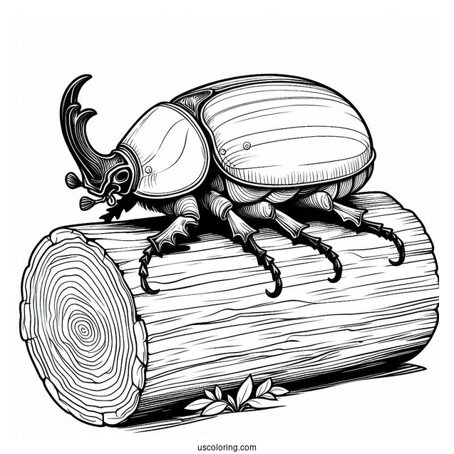 Hercules Beetle Coloring Page On A Log For Kids