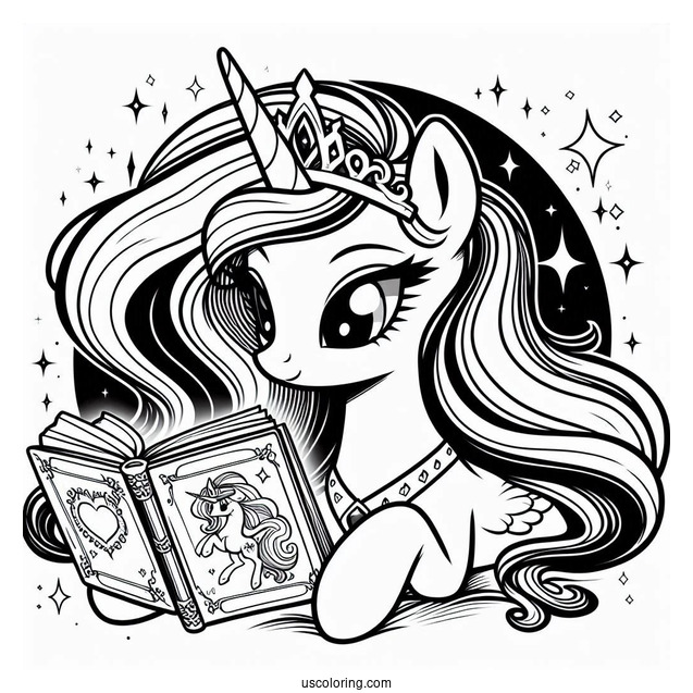 Princess Celestia Coloring Page Reading A Book With Twilight Sparkle