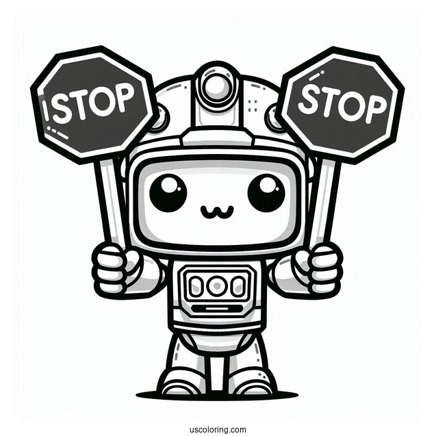 Kawaii Heatwave Rescue Bots Coloring Page Holding Stop Signs