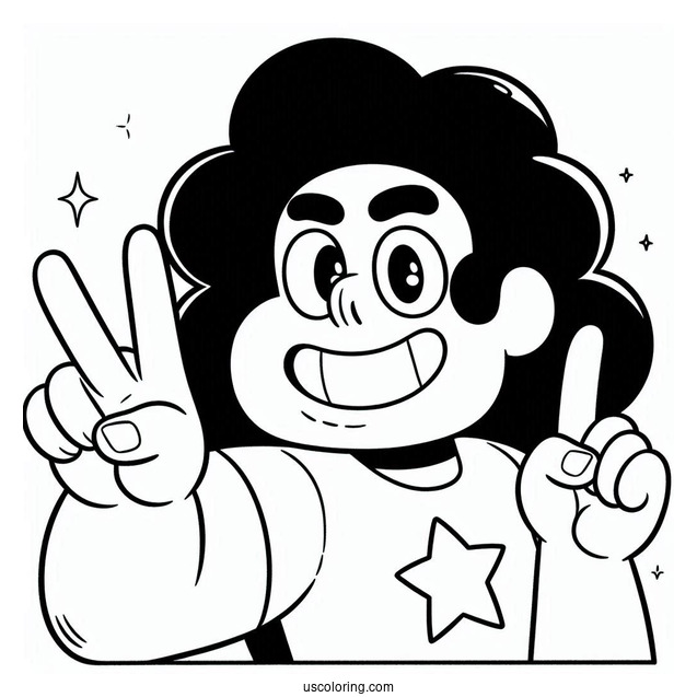 Easy Adult Steven Universe Coloring Page Doing Peace Sign For Kids