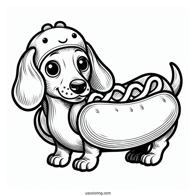Dachshund Coloring Page In Hotdog Costume